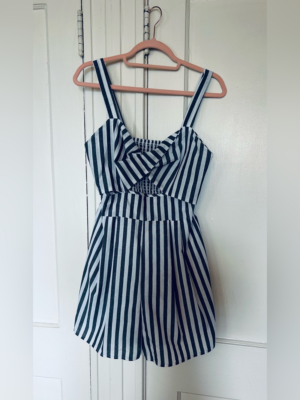 SHEIN Grey and White Striped Cutout Romper